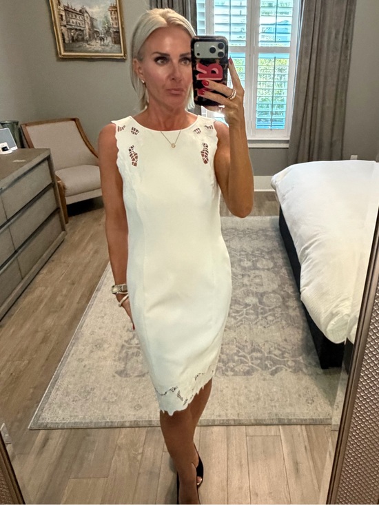 White House Black Market Dresses & Skirts - WHBM White Lace-Trim Sheath Dress